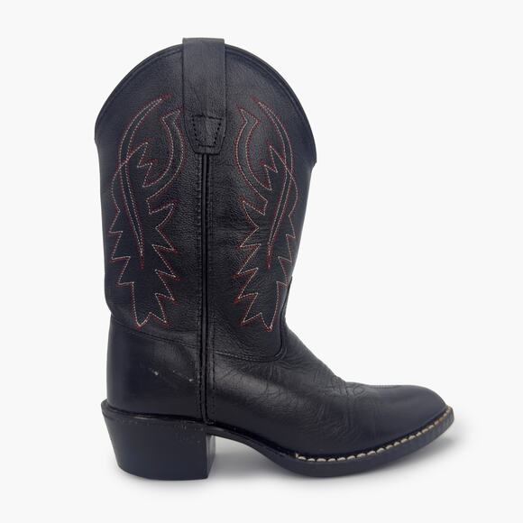 OLD WEST Jama 8110 Unisex Kids J Toe Leather Cowboy Boots (Black | Size 13/1) - Picture 2 of 8